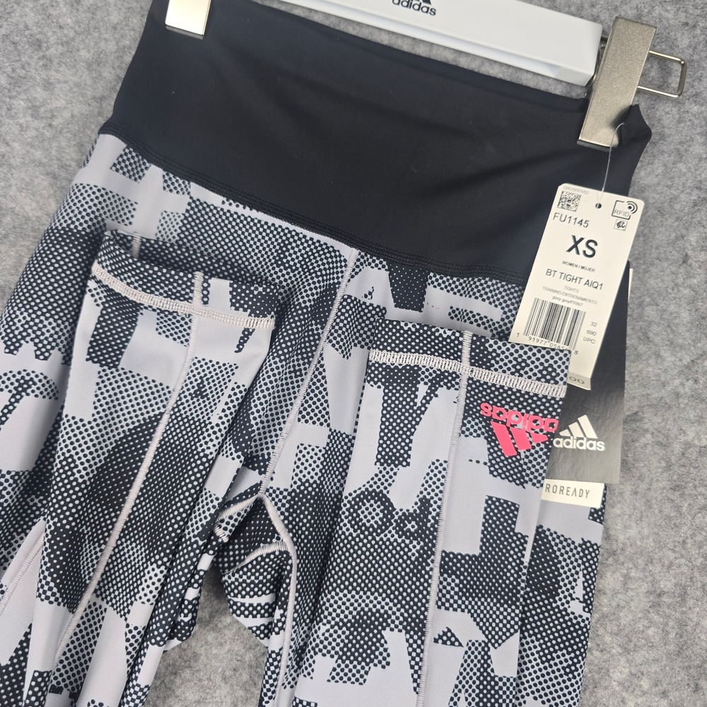 Adidas Womens XS NWT Believe This Tight Graphic Leggings Aeroready Grey FU1145